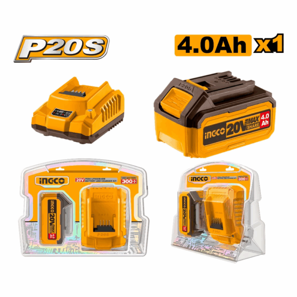 BATERIA Y CARGADOR 4.0 AH 20V MAX SHARE INGCO. Cod. FBCPK1214-4